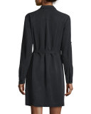 Long-Sleeve Belted Shirtdress, Black