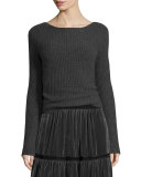 Maeve Ribbed Cashmere Sweater, Charcoal Melange