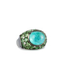 18K White Gold Paraiba Ring with Tsavorites & Diamonds