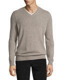 Cashmere Long-Sleeve V-Neck Sweater, Heather Maple