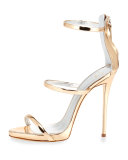 Metallic Three-Strap Evening Sandal, Ramino 