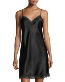 Lace-Trimmed Silk Chemise, Ivory/Black