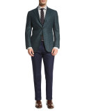 Cashmere-Blend Flat-Front Trousers, Navy