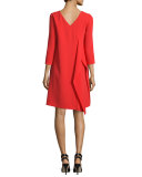 Bracelet-Sleeve Drape-Back Dress, Red