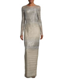 Striped Degrade Illusion Gown, Silver