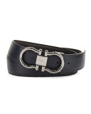 Leather Gancini Belt, Black/Blue Marine