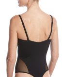 Hayworth Lace-Inset Thong Teddy, Black