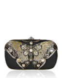 Soft-Sided Rectangle Clutch With Butterfly, Black