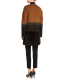 Hayes Collarless Ombre Coat w/ Fur Panel, Clove Multi