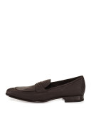 Braided-Trim Leather Loafer, Brown