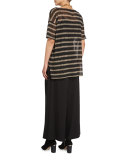 Short-Sleeve Painterly Striped Linen Top