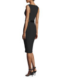 Sleeveless Belted Sheath Dress, Black