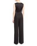 Eve Sleeveless Deep-V Jumpsuit, Black