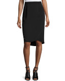 Signature Relaxed High-Low Faux-Wrap Skirt, Black