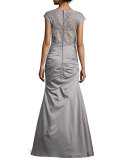 Cap-Sleeve Lace & Satin Mermaid Dress