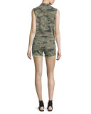 Harmony Sleeveless Button-Front Romper, Camo