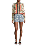 Marisa Embroidered Denim Shorts, Indigo/White
