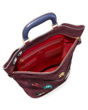 Orsett Space Invader Large Suede Tote Bag, Burgundy