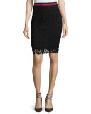 Floral Lace Pencil Skirt, Black