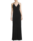 Sleeveless Sheer-Inset Maxi Dress, Black