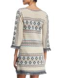 Ranu Tribal-Print Cashmere Sweater Dress, Ivory