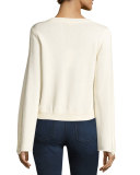 Misha Shredded-Trim Sweater, Ivory