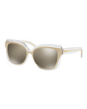 Square Mirrored Layered Sunglasses, Clear/Gold