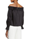 Ellen Off-the-Shoulder Poplin Top, Black