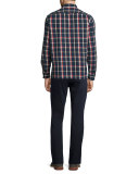 Plaid Flannel Military Shirt, Blue/Red