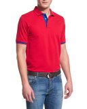 Short-Sleeve Snap-Placket Pique Polo Shirt, Red