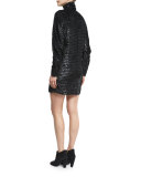 Sequin Turtleneck Dress, Black