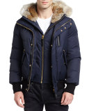 Dixon-C Lux Down Bomber Jacket w/Fur-Lined Hood, Navy