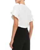 Ziva Pleated-Sleeve Top, White