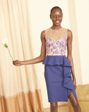 Sleeveless Embroidered Peplum Dress, Navy