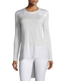 Riley Long-Sleeve Silk-Blend Top, Bright White