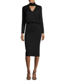 Long-Sleeve V-Cutout Jersey Dress