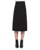 Faux-Wrap Skirt w/Pleated Back, Black