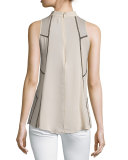 Sleeveless Paneled Silk Top, Buff