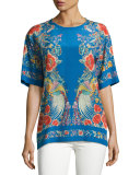 Enchanted Garden Silk Tee, Blue