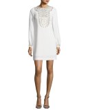 Embroidered Crepe Shift Dress, Whitewash