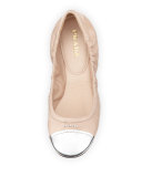 Metallic Cap-Toe Ballerina Flat, Cipria/Argento