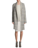 Windowpane-Check Shawl-Collar Coat, Moon, Petite