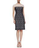 Embroidered Chantilly Lace Sheath Dress, Off White