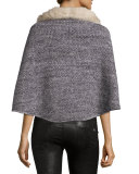 Cashmere Seed-Stitched Mini Poncho, Gray