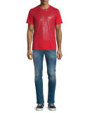 Destroyed Skinny-Leg Bleached Denim Jeans, Blue