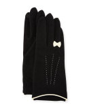 Wool-Blend Leather-Trim Tech Gloves, Black/Off White