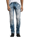 Bleached & Water-Treated Denim Jeans, Indigo