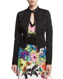 Zip-Front Eyelet Jacket, Black