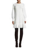 Long-Sleeve Ruffled-Hem Sweaterdress