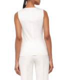 Sleeveless Faux-Leather Grid-Front Top, Pelican
